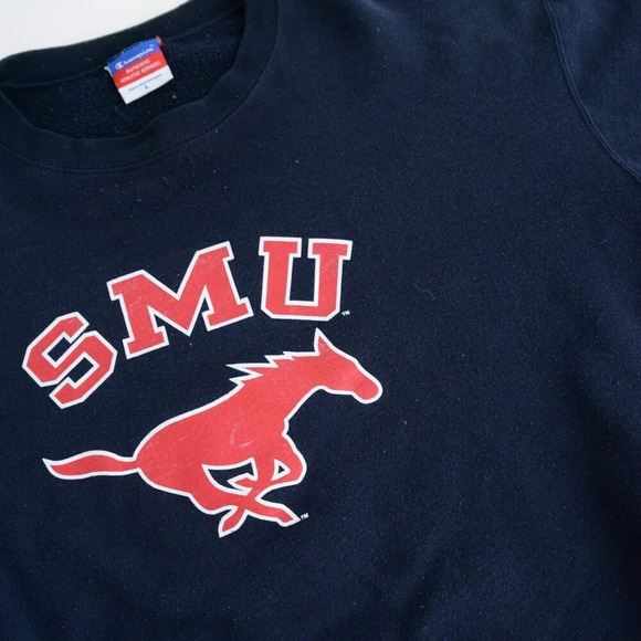 VTG Champion SMU Southern Methodist University Navy Boxy Fit Crew Neck Sweater L - Picture 11 of 11